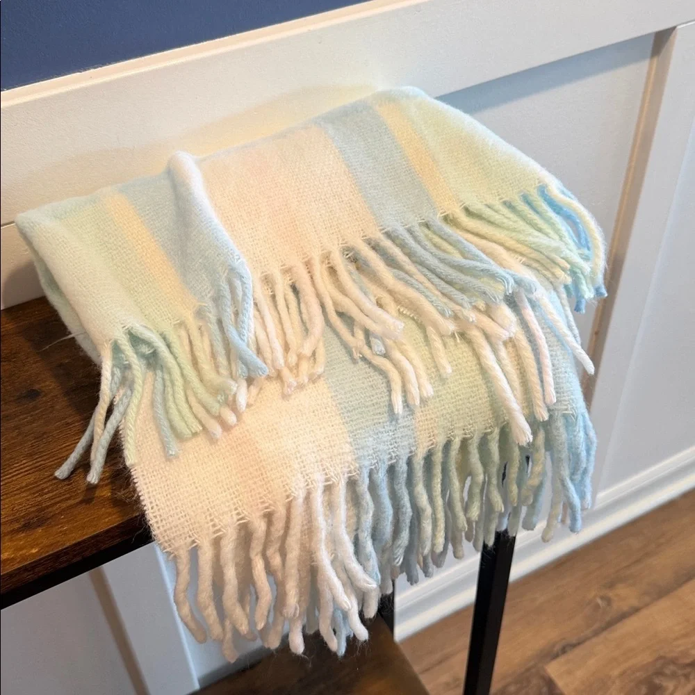 Vintage Baby Blanket Plaid Pastel 36”x50” Italy Fringe Small Creations 36x50”